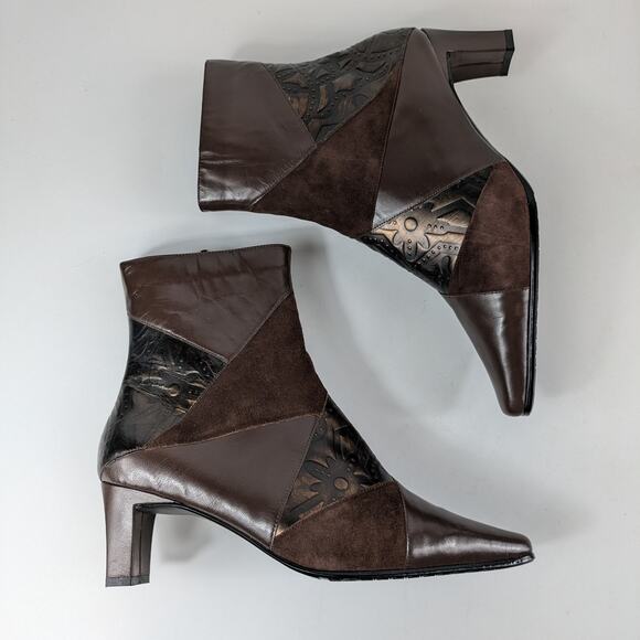 Monzo Franco Womens Sz 8.5W Boots Wide Oyster Leather Brown New NIB Heel Booties - Picture 5 of 11